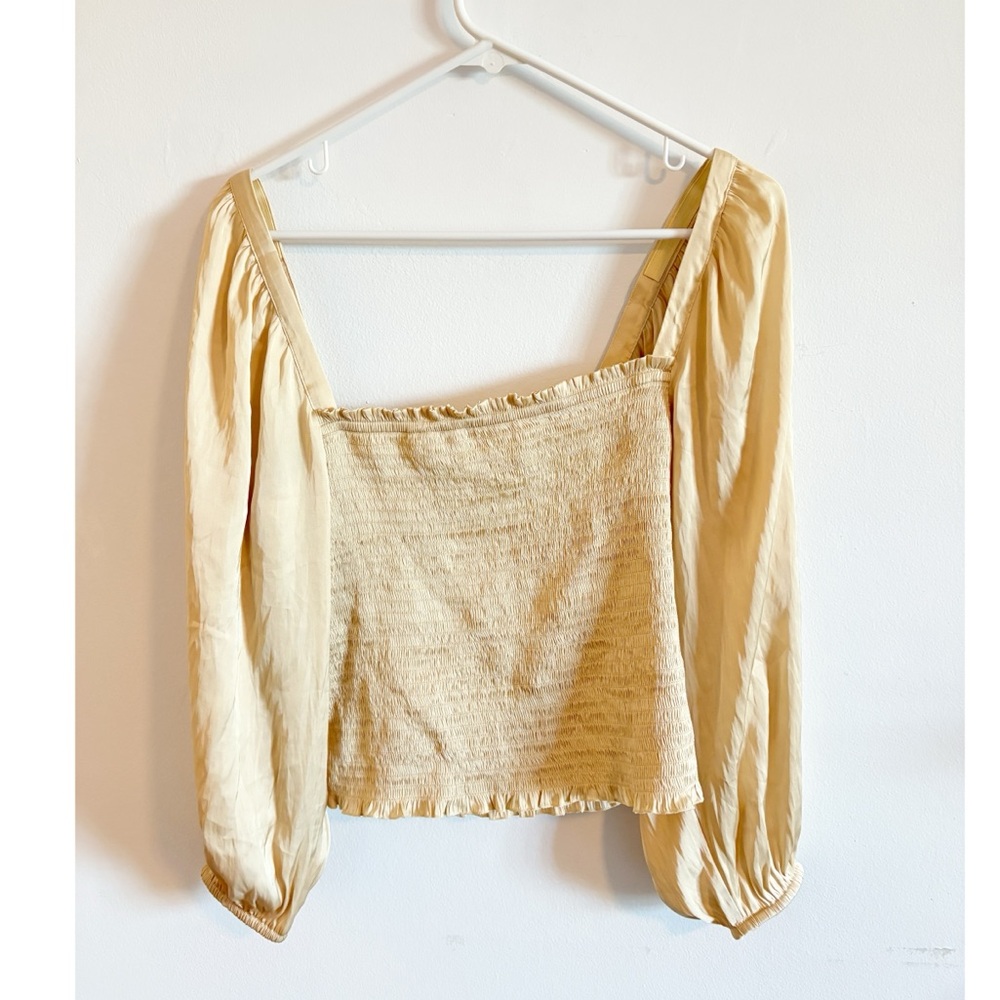 J.Crew Squareneck‎ Smocked Featherweight Top Cream